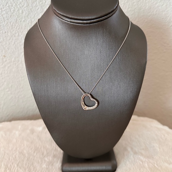 Tiffany & Co. 18KWG Elsa Peretti Pave Diamond Open Heart Pendant with 18K Chain - Picture 3 of 7